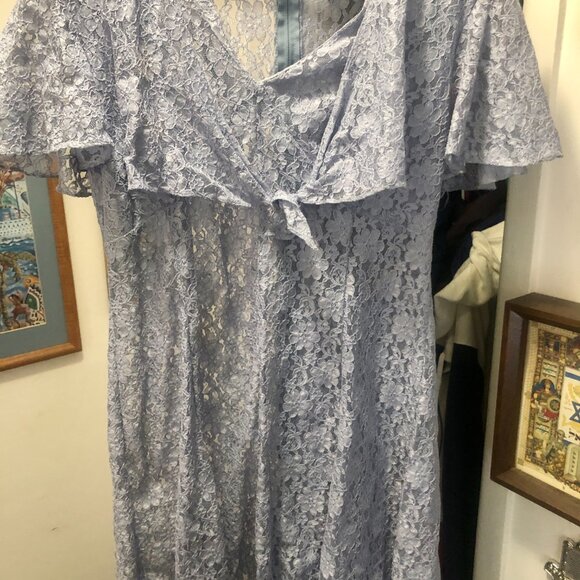 Marmie West Short Lace Nylon Blue Cocktail Dress With Blue Slip Size 11-12 - Picture 5 of 6